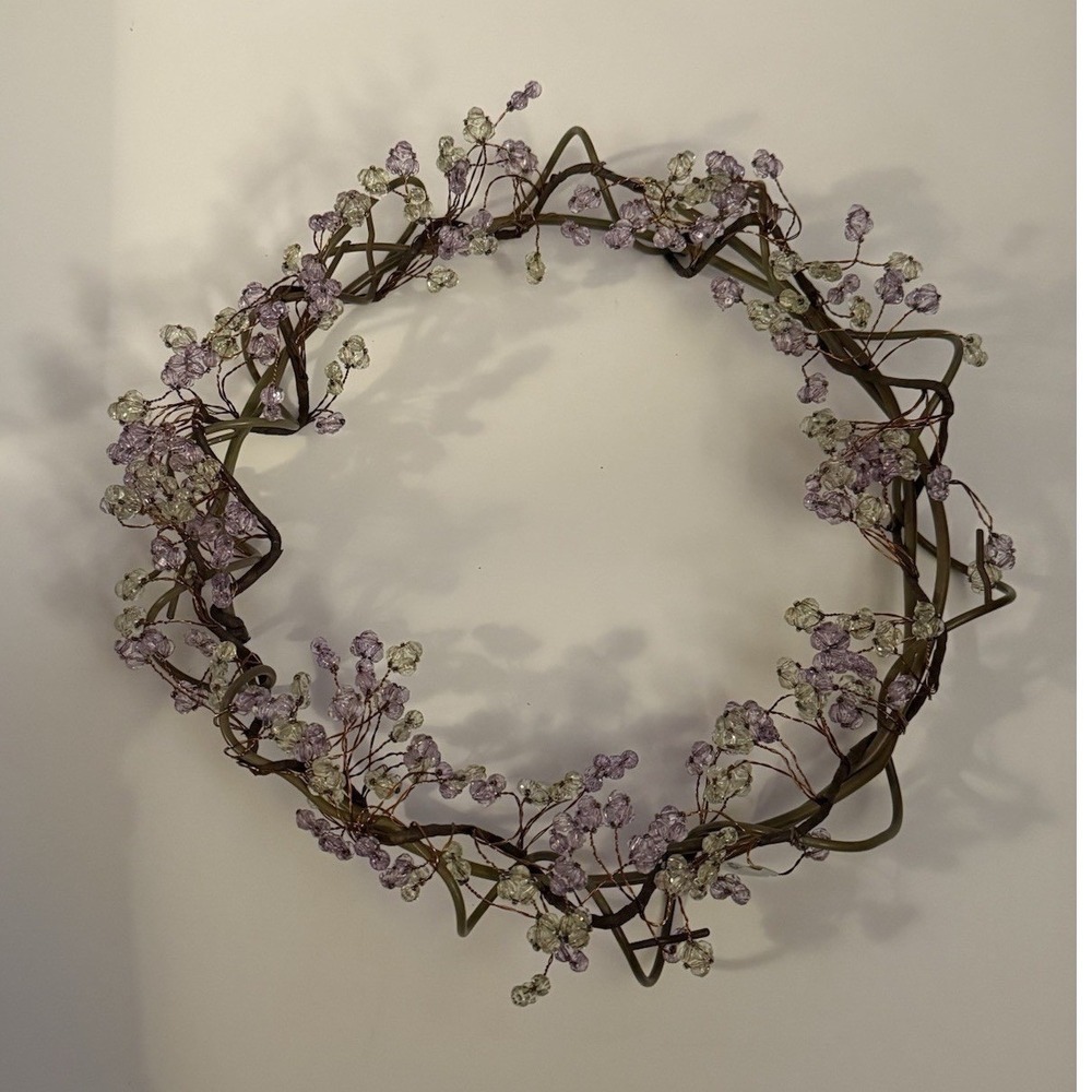 PartyLite Dew Drop Ring 8.5" Lavender Green Beads Candle Holder Wreath P7827 SJ2